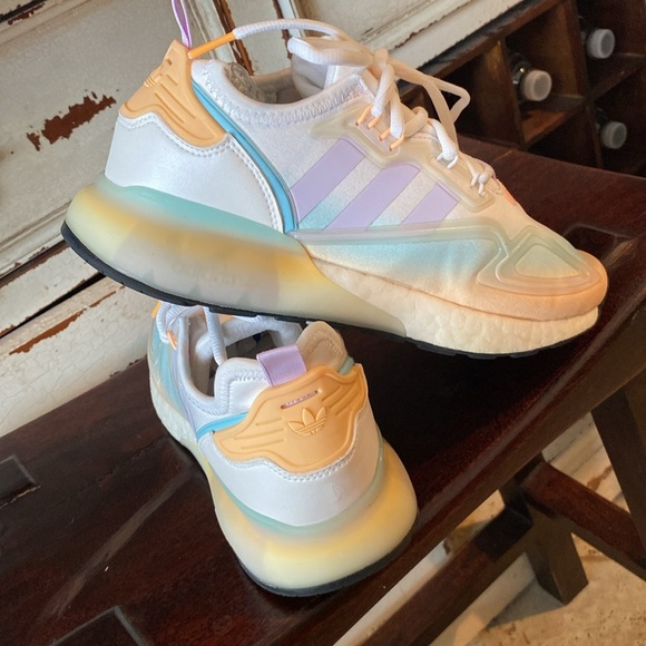 adidas Originals ZX 2K BOOST W White Blue Pink Orange Women Casual Shoes - Picture 4 of 9